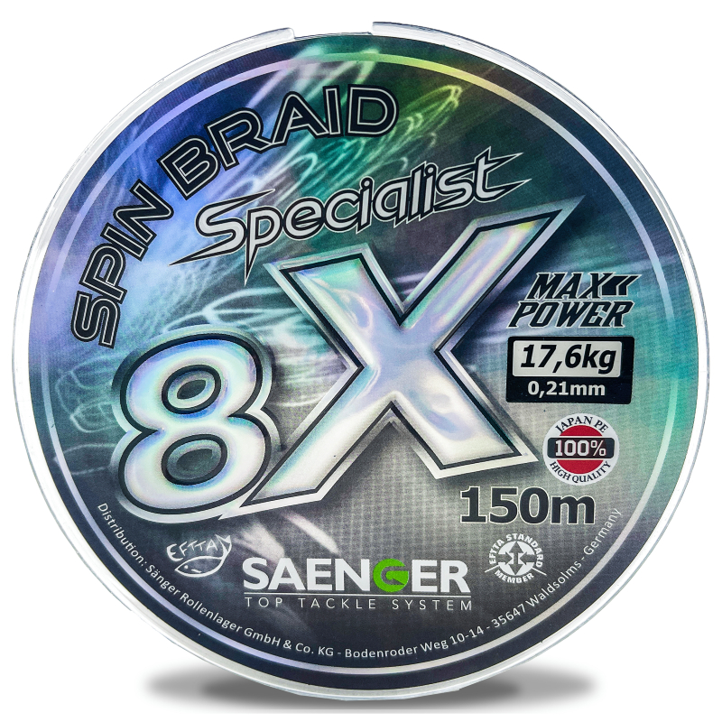 Saenger šňůra 8 X Specialist Spin Braid 150 m 0,21 mm černá