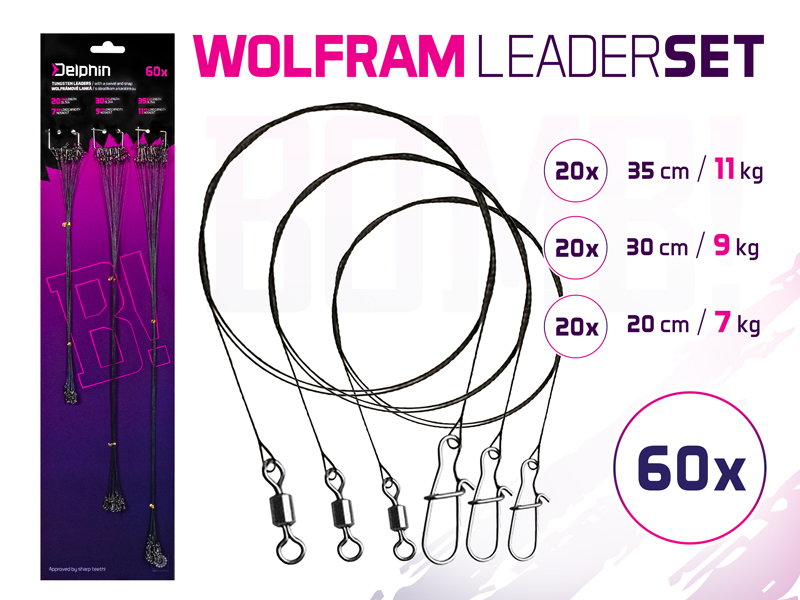 Set wolfrám. laniek BOMB! S obratl. a karabínkou - MojeRybárstvo.sk Set wolfrám. laniek BOMB! S obratl. a karabínkou