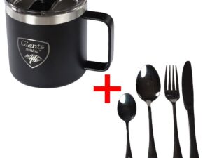 Giants fishing Akční set Nerezový thermo hrnek 400ml + Sada nerezových příborů