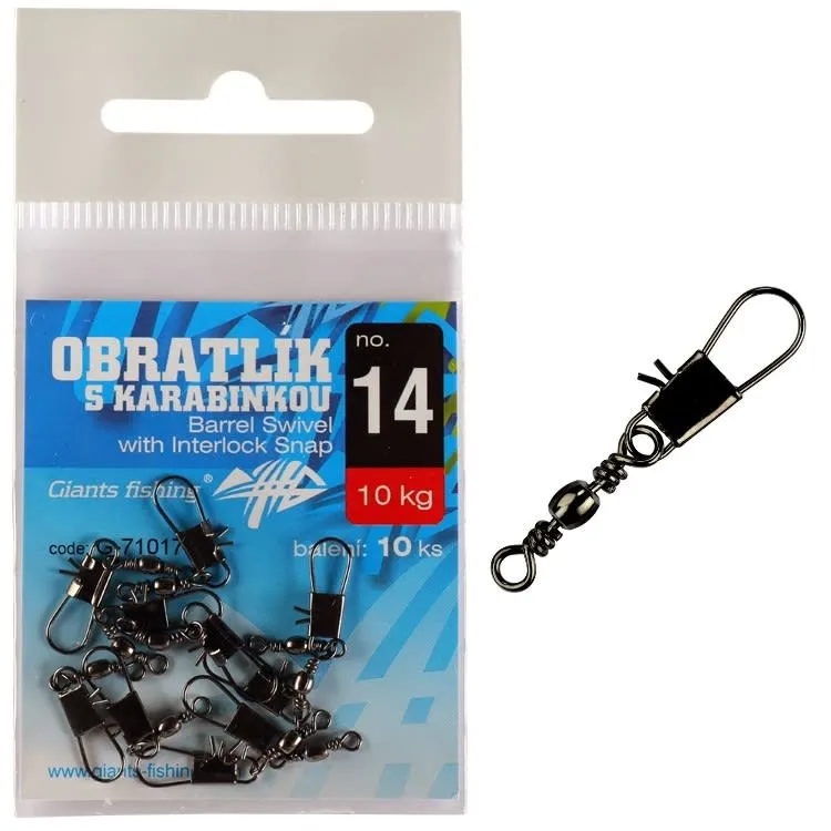 Giants fishing Obratlík s karabinkou Barrel Swivel with Interlock Snap no.8/14kg/10ks - MojeRybárstvo.sk Giants fishing Obratlík s karabinkou Barrel Swivel with Interlock Snap no.8/14kg/10ks